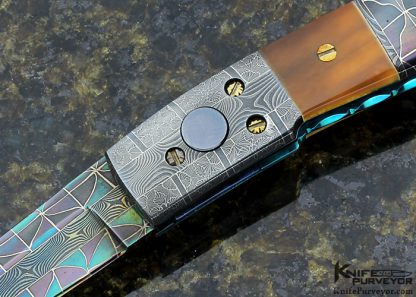 Frank Potter Custom Knife Blued Robert Eggerling Mosaic Damascus Autotmatic Linerlock - Image 2