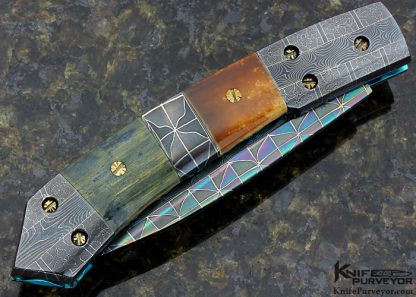 Frank Potter Custom Knife Blued Robert Eggerling Mosaic Damascus Autotmatic Linerlock - Image 3