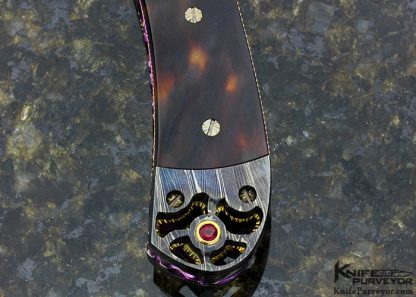 Frank Potter Custom Knife Amber with Robert Eggerling Mosaic Damascus Automatic Linerlock - Image 4