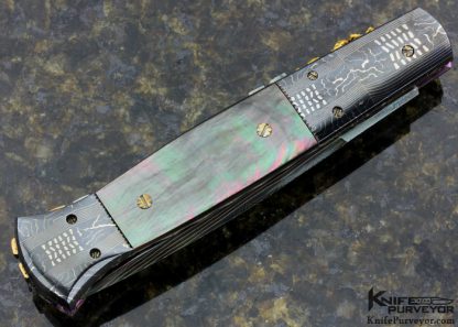 Frank Potter Custom Knife Black Lip Thaitian Pearl Shell & Robert Eggerling Mosaic Damascus "Gambler" Automatic Linerlock - Image 3