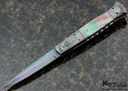 Frank Potter Custom Knife Black Lip Thaitian Pearl Shell & Robert Eggerling Mosaic Damascus "Gambler" Automatic Linerlock