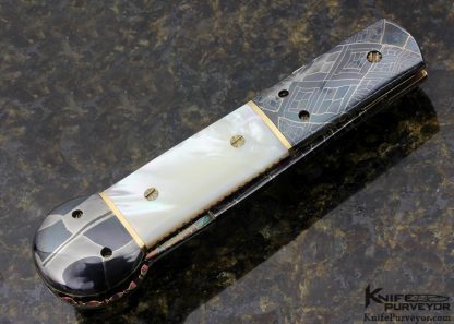 Frank Potter Custom Knife "Gambler" Mother of Pearl and Mosaic Damascus Auto Linerlock - Image 3