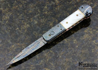 Frank Potter Custom Knife "Gambler" Mother of Pearl and Mosaic Damascus Auto Linerlock