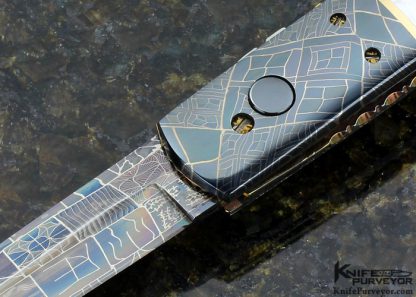 Frank Potter Custom Knife "Gambler" Mother of Pearl and Mosaic Damascus Auto Linerlock - Image 2