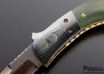 Frank Potter Custom Knife Blued Damascus & Mammoth Automatic Linerlock - Image 2