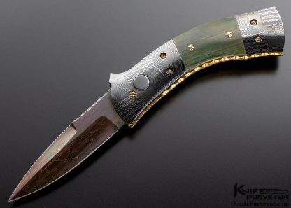 Frank Potter Custom Knife Blued Damascus & Mammoth Automatic Linerlock