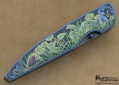 Gary Blanchard Custom Knife Devin Thomas "Raindrop" Damascus & Sole Authorship Engraved Differentially Anodized Titanium Button Lock - Image 6