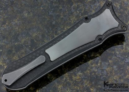 Gavin Hawk Custom Knife "OTF" Auto Deadlock with Polished Zirconium Inlays, Carbon Fiber & Devin Thomas Stainless Damascus Herringbone with a XHP Core - Image 3