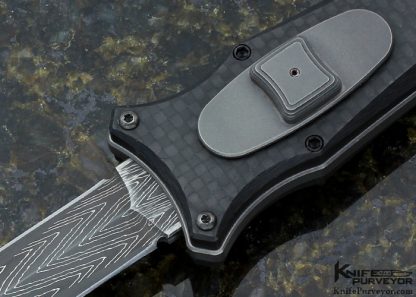 Gavin Hawk Custom Knife "OTF" Auto Deadlock with Polished Zirconium Inlays, Carbon Fiber & Devin Thomas Stainless Damascus Herringbone with a XHP Core - Image 2