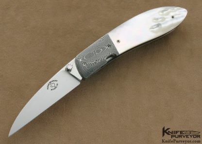 Gayle Bradley Custom Knife Mother of Pearl Shell & Mike Norris Stainless Steel Damascus Linerlock