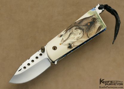 Gene Baskett Custom Knife 45 Caliber Pistol Grips Scrimshawed  by "Garbo" Gary Williams Tail Lock