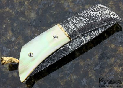 George Dailey Custom Knife Gold Lip Pearl & Damascus Linerlock - Image 3