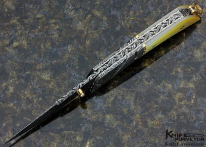 George Dailey Custom Knife Gold Lip Pearl & Damascus Linerlock - Image 4