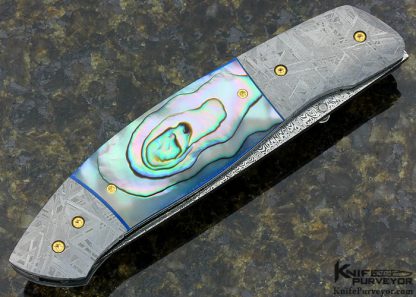 George Muller Custom Knife Damasteel Damascus with Abalone and Meteorite Linerlock - Image 3