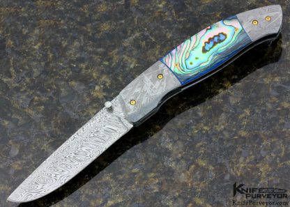 George Muller Custom Knife Damasteel Damascus with Abalone and Meteorite Linerlock