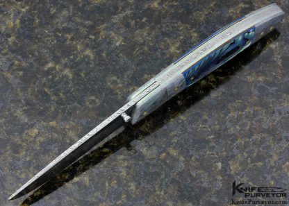 George Muller Custom Knife Damasteel Damascus with Abalone and Meteorite Linerlock - Image 4