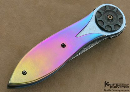 Randall Gilbreath Custom Knife Damascus & Orange Peel Anodized Titanium Tulip Folder Linerlock - Image 3