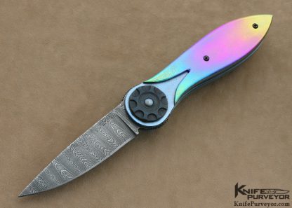 Randall Gilbreath Custom Knife Damascus & Orange Peel Anodized Titanium Tulip Folder Linerlock