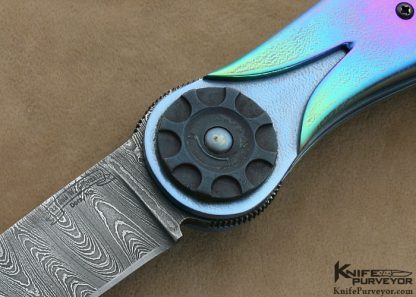 Randall Gilbreath Custom Knife Damascus & Orange Peel Anodized Titanium Tulip Folder Linerlock - Image 2