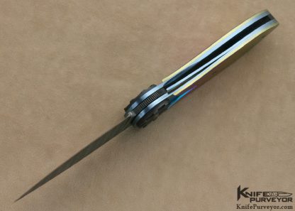 Randall Gilbreath Custom Knife Damascus & Orange Peel Anodized Titanium Tulip Folder Linerlock - Image 4