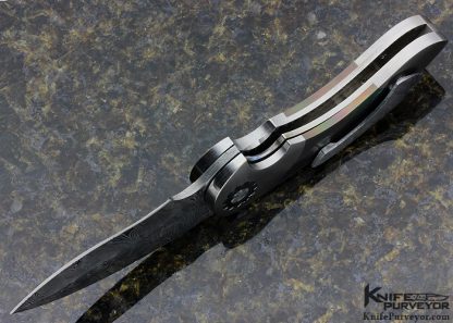 Glenn Are Hovin Custom Knife #4 Flame Colored Titanium and Damasteel Linerlock Flipper - Image 5