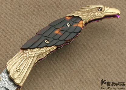 Stephen Olszewski Custom Knife 14Kt "Exotic Golden Eagle" Linerlock Robert Eggerling Damascus - Image 2