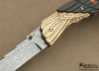 Stephen Olszewski Custom Knife 14Kt "Exotic Golden Eagle" Linerlock Robert Eggerling Damascus - Image 3