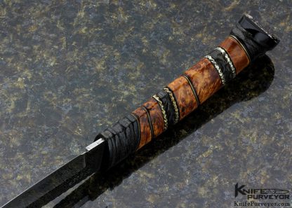 Greger Forselius Custom Knife Burch Wood with Files Nickle Silver Spacers Scandinavian Fighter - Image 7