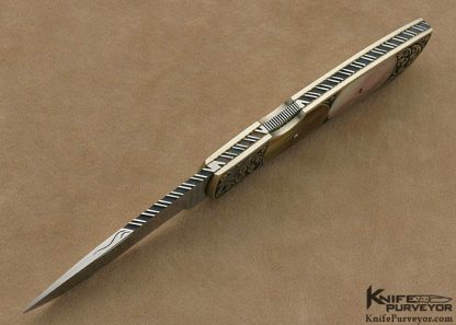 Harvey McBurnette Custom Knife Sole Authorship Engraved Double Interframe Black Lip Tahitian Pearl Shell Lockback - Image 4