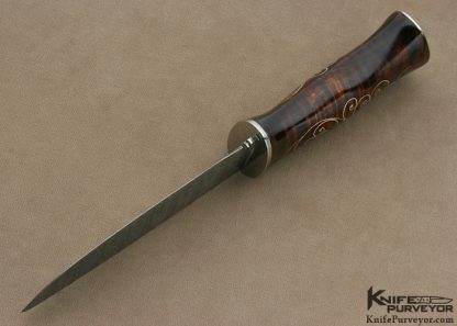 Jay Hendrickson Custom Knife M.S. Sole Authorship "Ladder Pattern" Damascus with Fine Silver Wire Inlaid Curly Maple "Classic Scandinavian Puukko" - Image 5