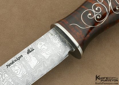 Jay Hendrickson Custom Knife M.S. Sole Authorship "Ladder Pattern" Damascus with Fine Silver Wire Inlaid Curly Maple "Classic Scandinavian Puukko" - Image 2