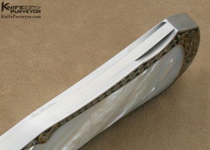 Steve Hoel Custom Knives Lucie Bandikova Engraved Mother of Pearl Shell Interframe Coke Bottle Lockback Dagger - Image 8