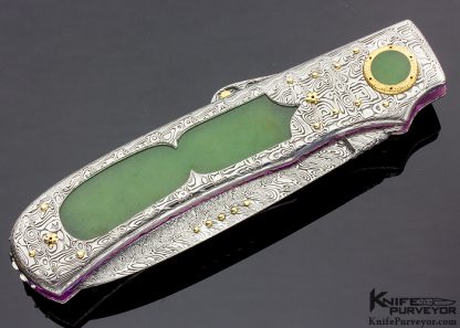 Howard Hitchmough Custom Knife Damasteel & Jade Lockback Folder with 18Kt Gold Accents - Image 3