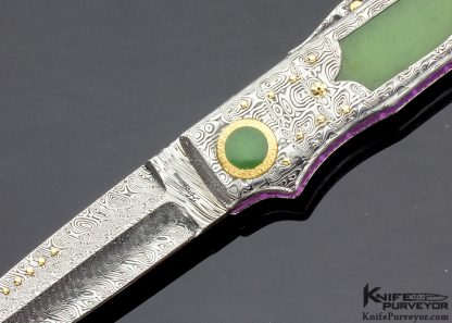 Howard Hitchmough Custom Knife Damasteel & Jade Lockback Folder with 18Kt Gold Accents - Image 2