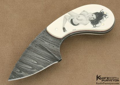 Ron Luebke Jr. Custom Knife Damascus  Scrimshawed Neck Knife