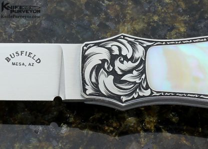 Jack Busfield Custom Knife Green Sea Snail Shell Double Inteframe Lockback Dagger Engraved by Ron Skaggs - Image 2