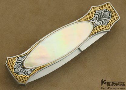 Jack Busfield Custom Knife South Sea Gold Lip Pearl Interframe Lockback "Price Dagger" Engraved by Master Engraver Julie Warenski - Image 3