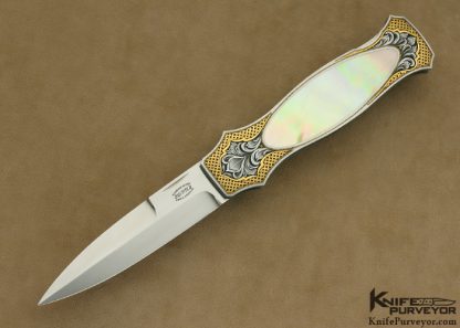 Jack Busfield Custom Knife South Sea Gold Lip Pearl Interframe Lockback "Price Dagger" Engraved by Master Engraver Julie Warenski