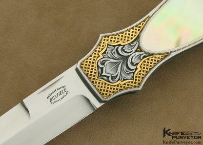 Jack Busfield Custom Knife South Sea Gold Lip Pearl Interframe Lockback "Price Dagger" Engraved by Master Engraver Julie Warenski - Image 2