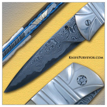 Jason William's Custom Knife: Linerlock with Sculpted Sterling Silver Bolsters and South Sea Goldlip Pearl Scales - Image 2