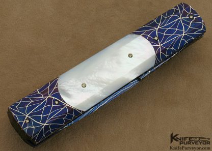 Jeff Chaffee Custom Knife Mother of Pearl Shell with Blued Robert Eggerling & Blued Devin Thomas  Damascus Linerlock Dagger - Image 3