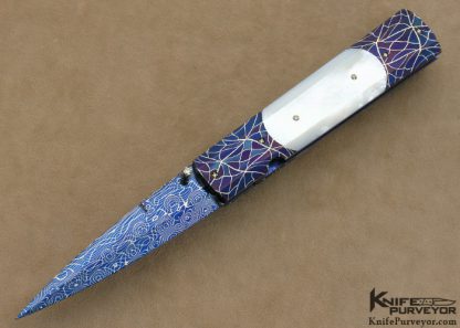 Jeff Chaffee Custom Knife Mother of Pearl Shell with Blued Robert Eggerling & Blued Devin Thomas  Damascus Linerlock Dagger