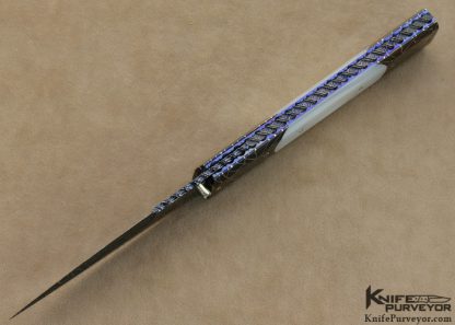 Jeff Chaffee Custom Knife Mother of Pearl Shell with Blued Robert Eggerling & Blued Devin Thomas  Damascus Linerlock Dagger - Image 4