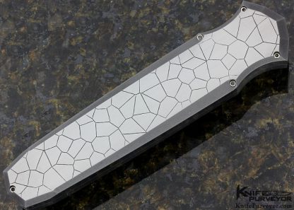 Jeff Harkins Custom Knife Sole Authorship "Cracked Mud" Engraved OTF Auto Triton with Blued Devin Thomas Damascus and 24Kt Gold Dots in Slide Release - Image 3