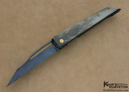 Jeff Harkins Custom Knife Sole Authorship Engraved "Flames" Shard Automatic Linerlock