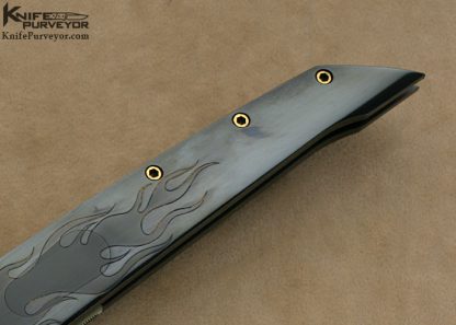 Jeff Harkins Custom Knife Sole Authorship Engraved "Flames" Shard Automatic Linerlock - Image 3