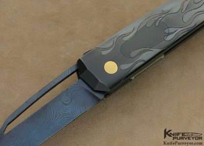 Jeff Harkins Custom Knife Sole Authorship Engraved "Flames" Shard Automatic Linerlock - Image 2