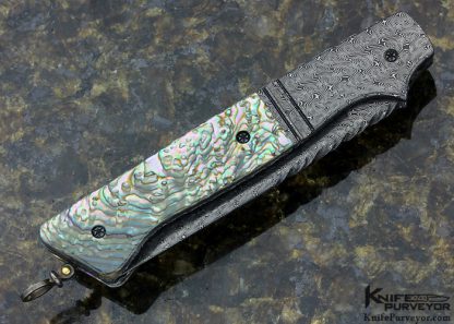 Jerry Rados Custom Knife Abalone Shell "Bird Skinner" Scale Release Automatic with Jerry Rados "Turkish Twist" Damascus - Image 2