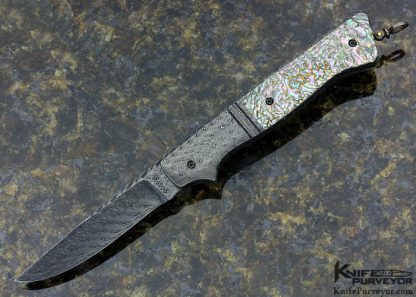 Jerry Rados Custom Knife Abalone Shell "Bird Skinner" Scale Release Automatic with Jerry Rados "Turkish Twist" Damascus