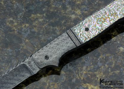 Jerry Rados Custom Knife Abalone Shell "Bird Skinner" Scale Release Automatic with Jerry Rados "Turkish Twist" Damascus - Image 5